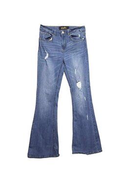 Indigo Rein Juniors Size 7/27 Flare Jeans Blue Distressed Stretch Denim